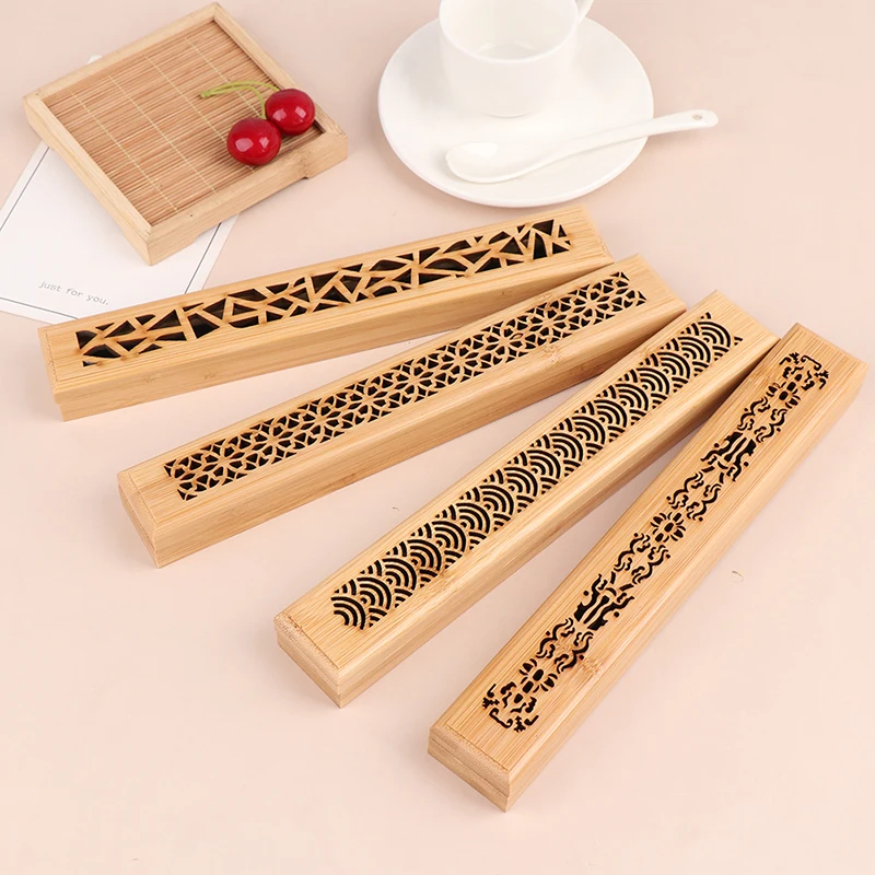 1 Pcs Bamboo Wooden Incense Stick Holder Burning Joss Incense Box Burner Ash Catcher Home Decoration