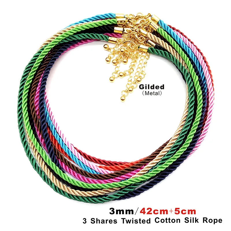 3 pièces/lot 3.5/4mm couleur or mode trois brins corde cordon de soie collier réglable tressé corde faisant bricolage pendentif bijoux