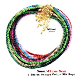 3pcs/lot 3.5/4mm Gold Color Fashion Three-Strand Rope Silk Cord Necklace Adjustable Braided Rope Making DIY Pendant Jewelry