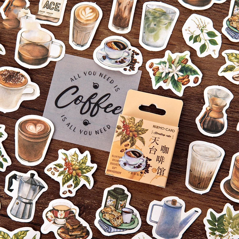 46pcs Rooftop Coffee Stickers Set 44mm Mini Leisure Drink Time Sticker DIY Decoration Gift Seal Diary Journal Album Frame A6418