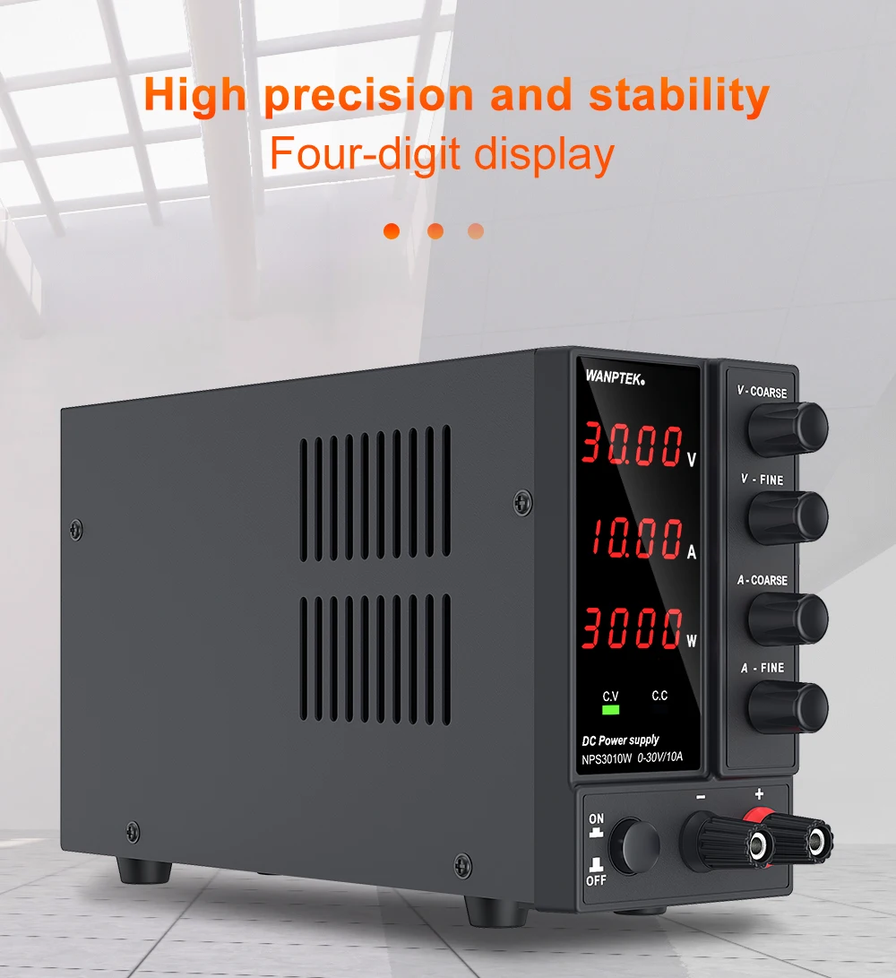 Wanptek Laboratory DC Power Supply Adjustable 30V 10A with Digit Display Voltage Regulator Stabilizer Switching Power Supply