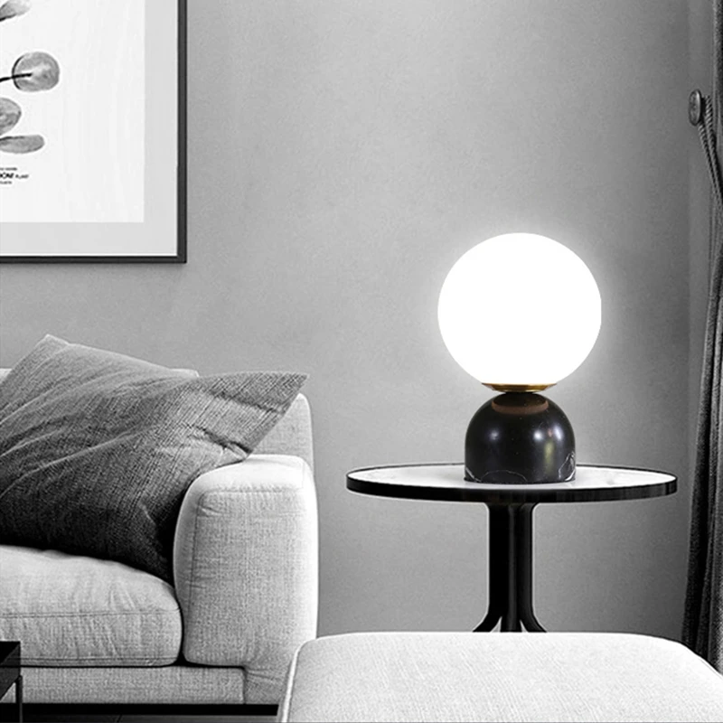 Nordic Bedside Marble Round Glass Table Lamp For Living Room Study Dining Light Luxury Hot Sale Bedroom Furniture