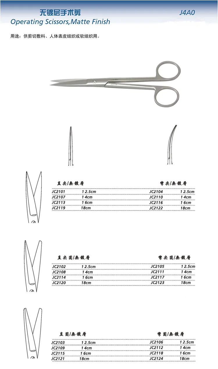 JZ Surgical instrument Medical Surgeryl scissors Uncoated Non-Glare WD  stainless steel Tissue cutter Gauze Remove suture line