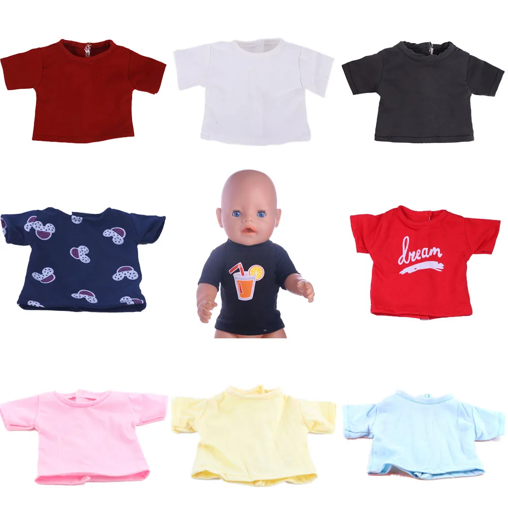 Solid Doll Color T-Shirt For 43Cm Baby Reborn Items Clothes 18 Inch Americn Doll Accessories Mul-colors Pure Cotton,DIY Toy Gift