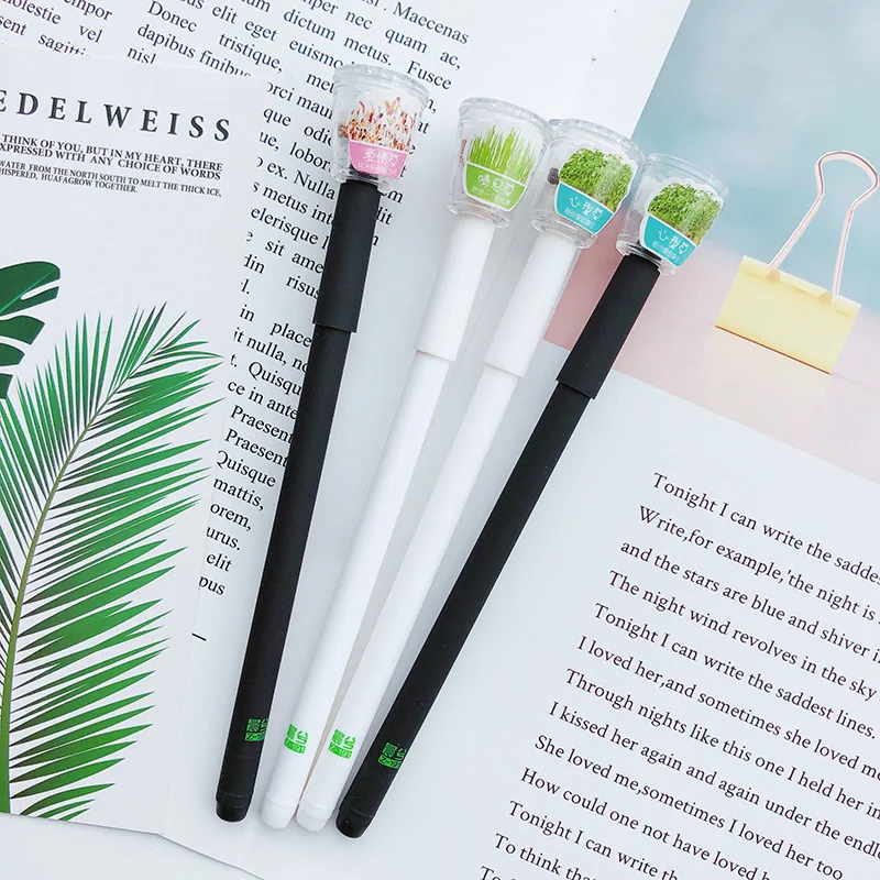 

16pcs On Garden Neutral Pen Black Signature Pen Creative Grass And Water Pen Wholesale Student SupplieS Gel Pens