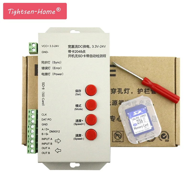 

T-1000S LED RGB controller T1000S SD Card Pixels Controller ,for WS2801 WS2811 WS2812B APA102 LPD6803 LED Program 2048 DC5~24V