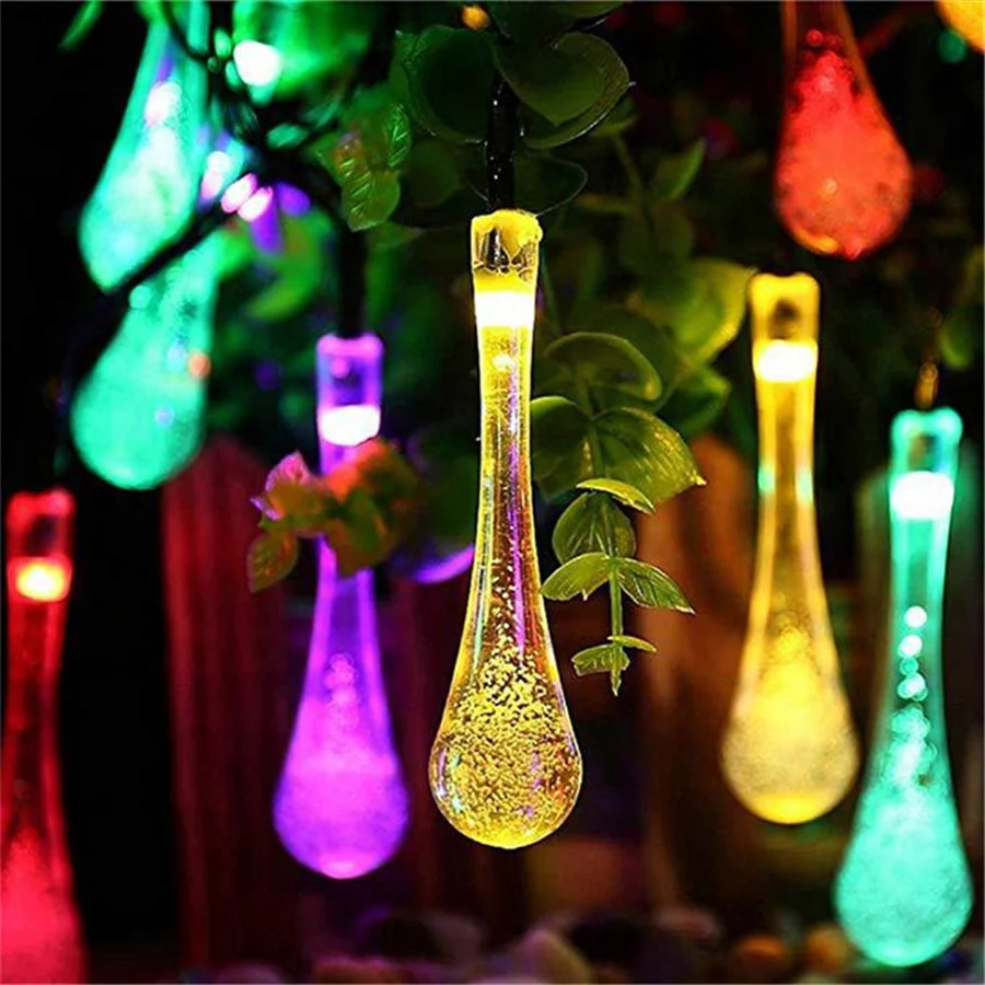 New Solar Raindrop Fairy String Lights Outdoor 20/30/50 LED Waterproof Christmas Lights For Garden Party Wedding Holiday Decor