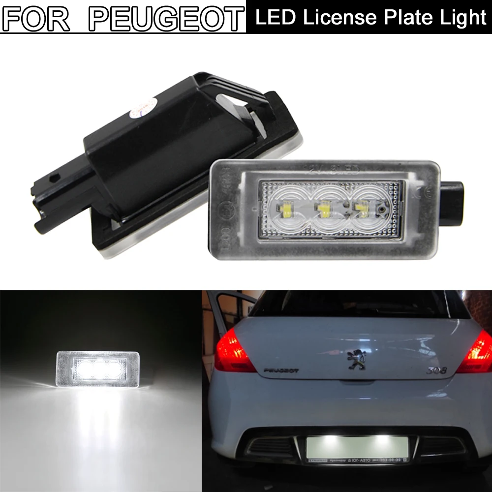 2Pcs Error Free White LED License Plate Light Number Plate Lamp For Peugeot 207 208 308 2008 For Citroen C5