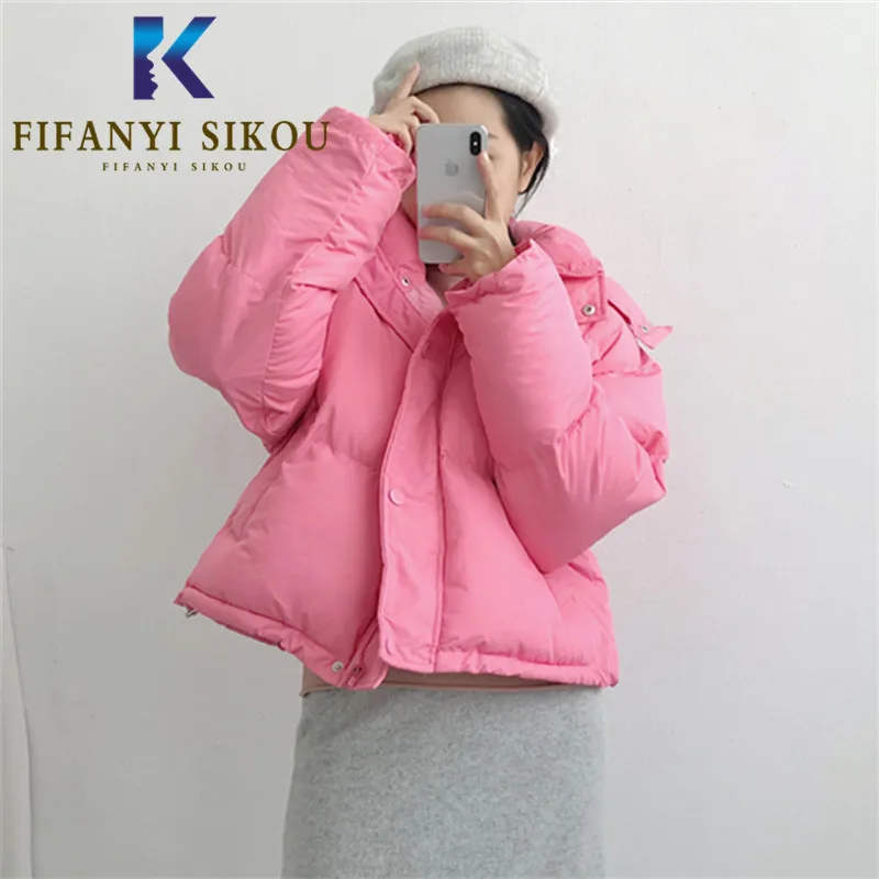 

Short Parka Women Hooded Down Jackets Fashion Zipper Thick Warm Winter Jacket Female High Quality Casual Cotton Padded Coat