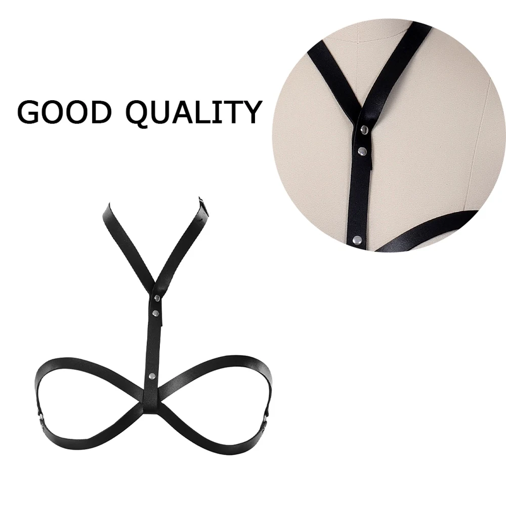 Sexy Women Leather Harness Garter Belt Hollow Out Chest Stocking Adjust Waist Body Bondage Erotic Fetish Lingerie Costume