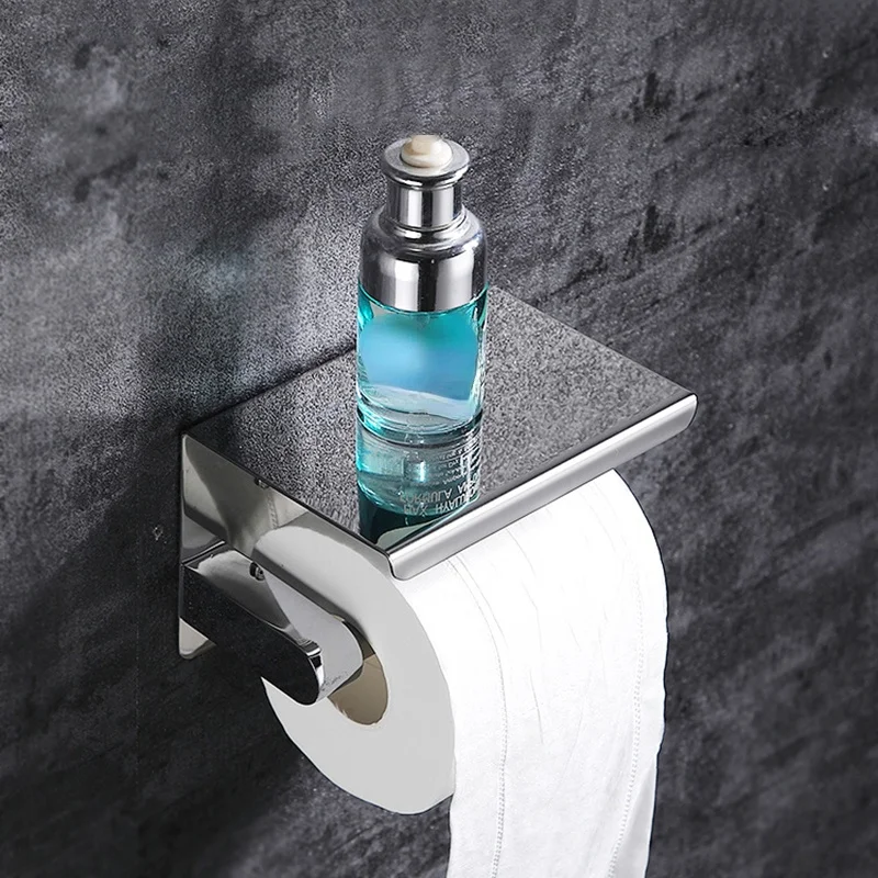 Pegangan Kertas Handuk Toilet Kamar Mandi Pegangan Telepon Pegangan Kertas Rolhouder WC Terpasang Di Dinding dengan Rak Handuk Kotak Tisu Hitam
