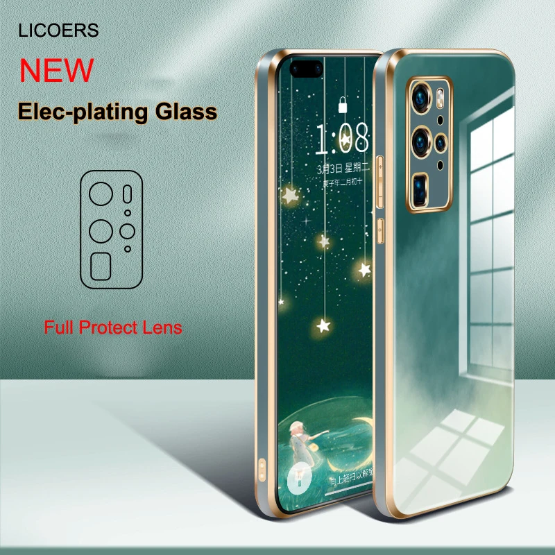 Cases for Huawei P40 Pro Plus Mate 40 Pro 30 Case Luxury Elec-plating Tempered Glass Full Protect Lens Camera Cover Funda