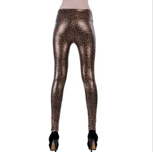 2020 Women Sexy Imitation PU Leather Leggings New Pants High Waist Fashion Elastic Large Waisted Leopard Print Pattern Pants