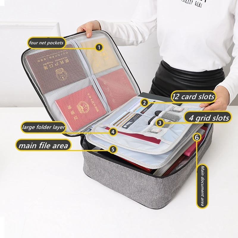 Large Capacity Multi-Layer Document Tickets Storage Bag Certificate File  With Lock Organizer Case Home Travel Briefcase