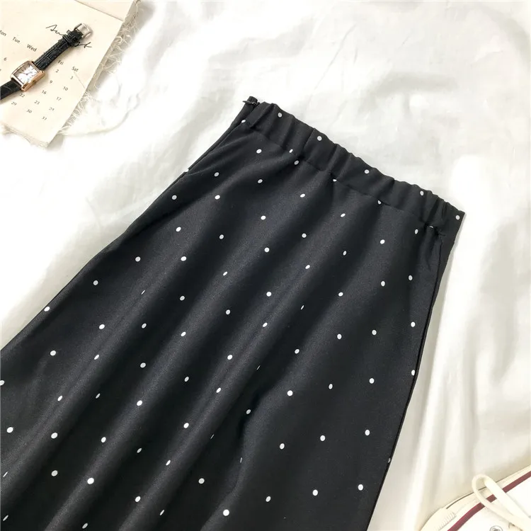 2021 Summer Women Black Polka Dot Chiffon Long Skirt Elegant Lady High Waist Maxi Skirts Casual Boho Beach Vintage Slim Skirt