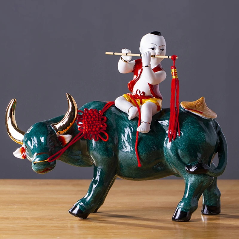 

Jingdezhen Ceramics Shepherd Boy Riding Bull Classical Art Decorations Home Living Room Decorations Handicrafts Furnishings