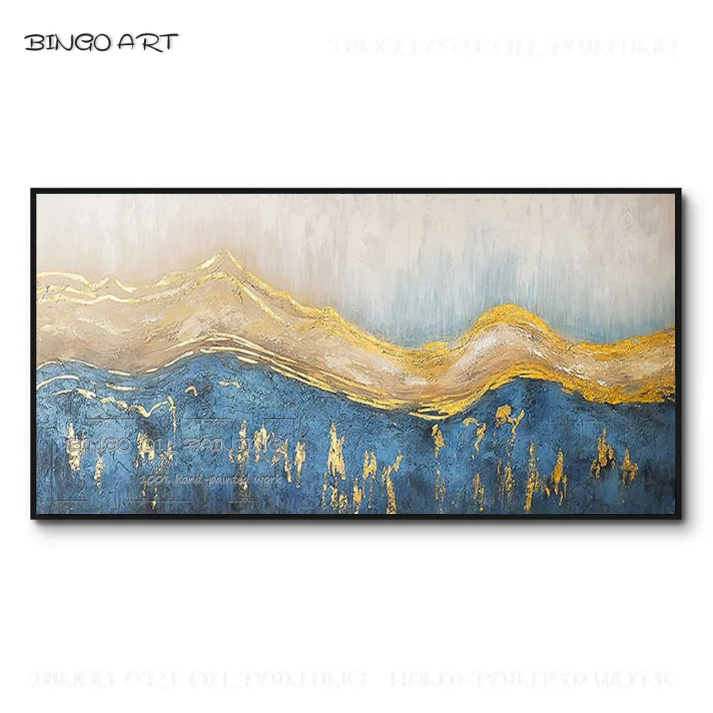 

Gifted Artist Hand-painted High Quality Abstract Blue and White and Gold Oil Painting on Canvas Abstract Golden Oil Painting