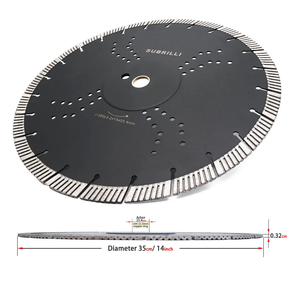 Lame de Scie Diamantée pour Ministres le Béton et le Grès, Disque de Coupe Turbo pour Granit, 14 Pouces, 350mm