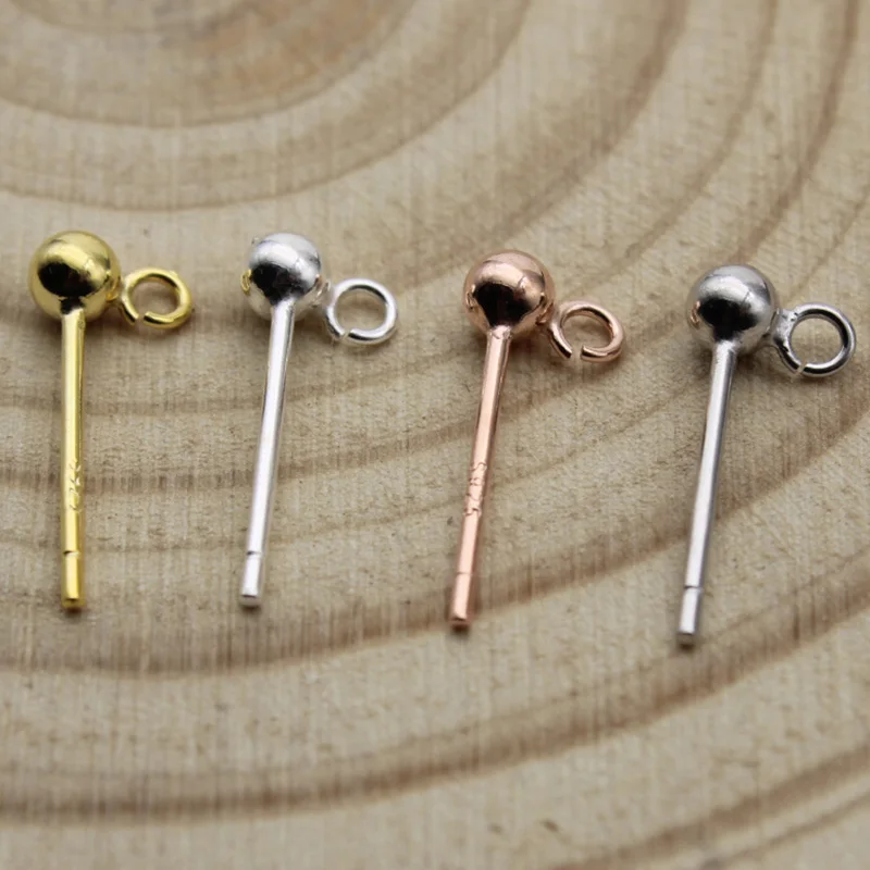 

2Pairs 3 4 mm Real 925 Sterling Silver DIY Earring Findings Ball Bead Head Stud Earring Ear Pin with Loop for DIY Jewelry Making