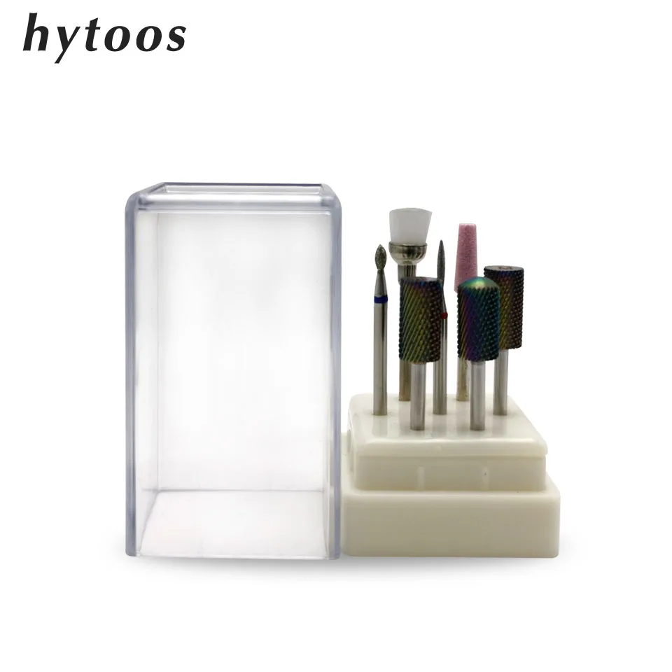 Hytoos 7 pçs arco-íris carboneto prego broca bits conjunto de diamante cutícula bit manicure ferramenta cuidados elétrica brocas acessórios da máquina