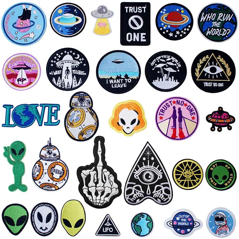 Alien UFO ET Iron On Patches Badges for Sew Seam Tailoring Clothes Suits of Coat Jacket Trousers T-shirt Pants Ornament Apparel