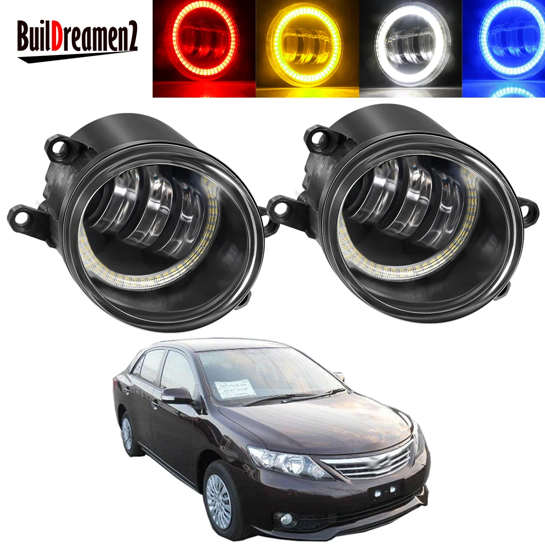 2 X Angel Eye Fog Light Assembly 30W Car LED Lens Fog Daytime Running Lamp DRL 12V For Toyota Allion 2/ii 2007 2008 2009 2010