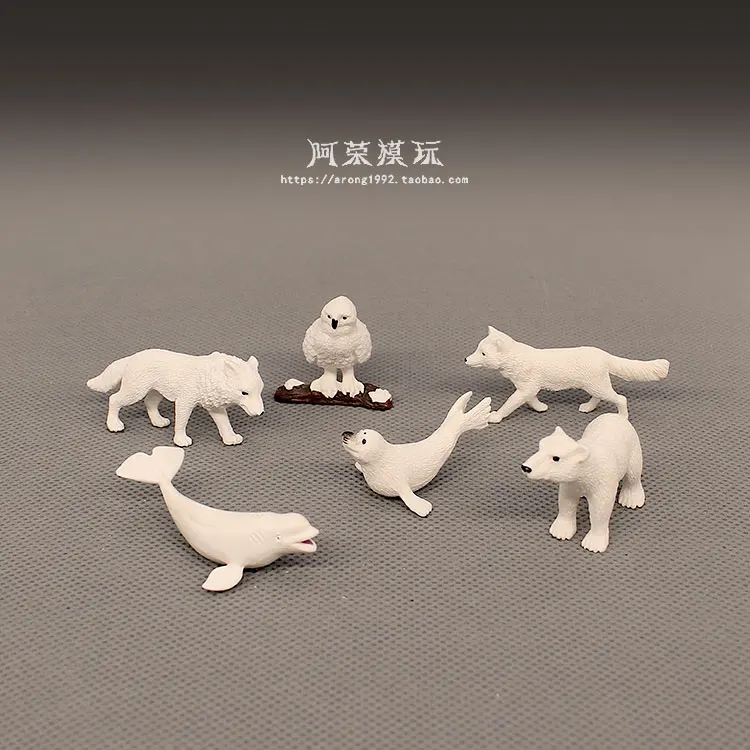 Mini Animal Model Polar Bear White Wolf Fox Snowy Owl Small Seal White Whale Figurine Model Action Figures Kids Toys Home Decor