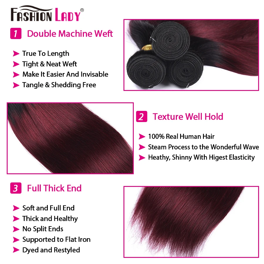 Ombre ผมมนุษย์ตรงชุด T1b99j แฟชั่น Lady Hair Extension Bundles บราซิล Ombre Human Hair Bundles Non-Remy