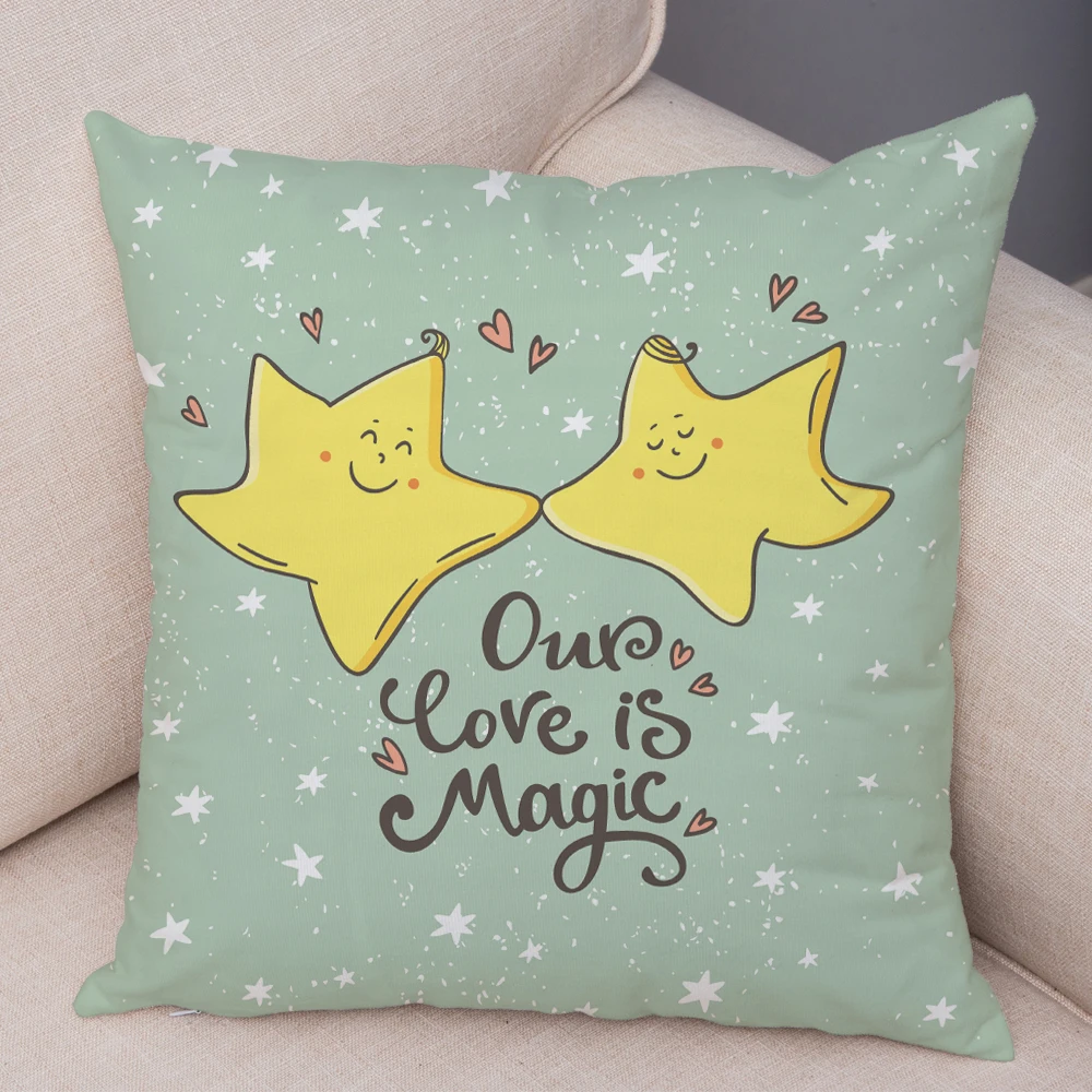 Good Night Lovely Cartoon Animal Cushion Cover for Children Room Sofa Cute Stars Pillowcase Soft Plush Pillow Case 45x45cm