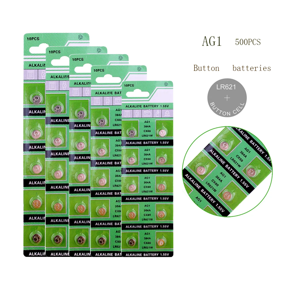 2021 Best Seller AG1 500pcs 13mAh AG 1 1.55V Watch Clock Battery LR621 LR 621 LR621W SR621SW  SR621 Button Coin Cell Batteries