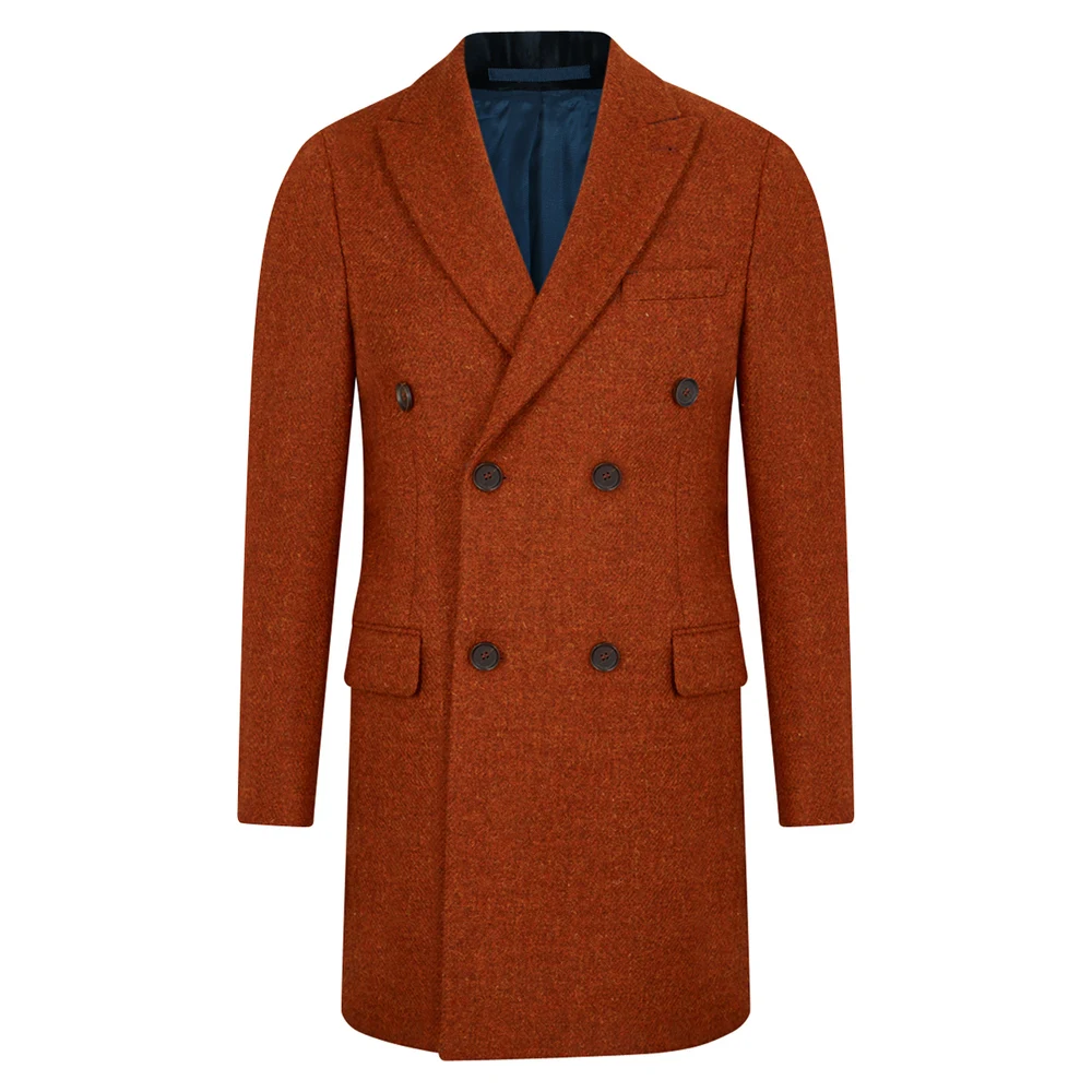 Winter Woolen Overcoat Solid Orange Men's Thick High Street Style Loose Warm Long-Length Trench Coat Male Jacket 2021New