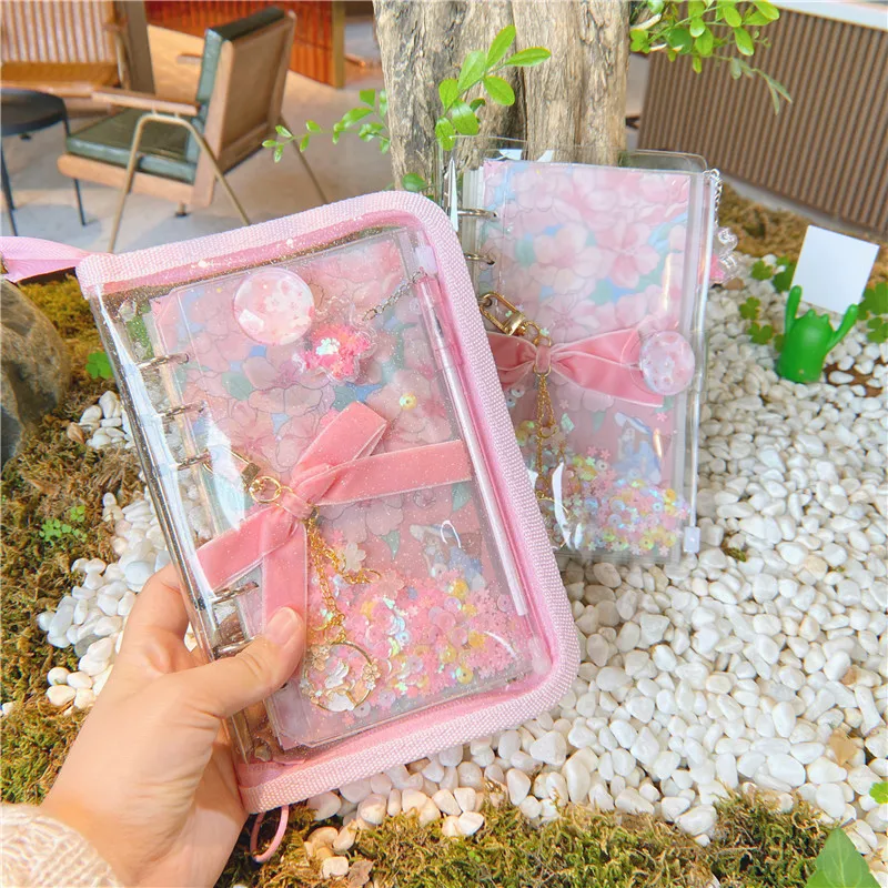 A6 Notebooks Sakura Zipper Binder Diary Notebook Set Kawaii Journal Note Book Cherry Blossoms Binder Journals Book Stationery