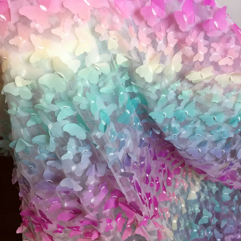 Regenbogenfarbener Schmetterlings-3D-Applikations-Spitzenstoff, Farbverlaufsblumen, Kinderkleidung, Heimwerken, mehrfarbiger Spitzenstoff, 25 Farben – Detail 10