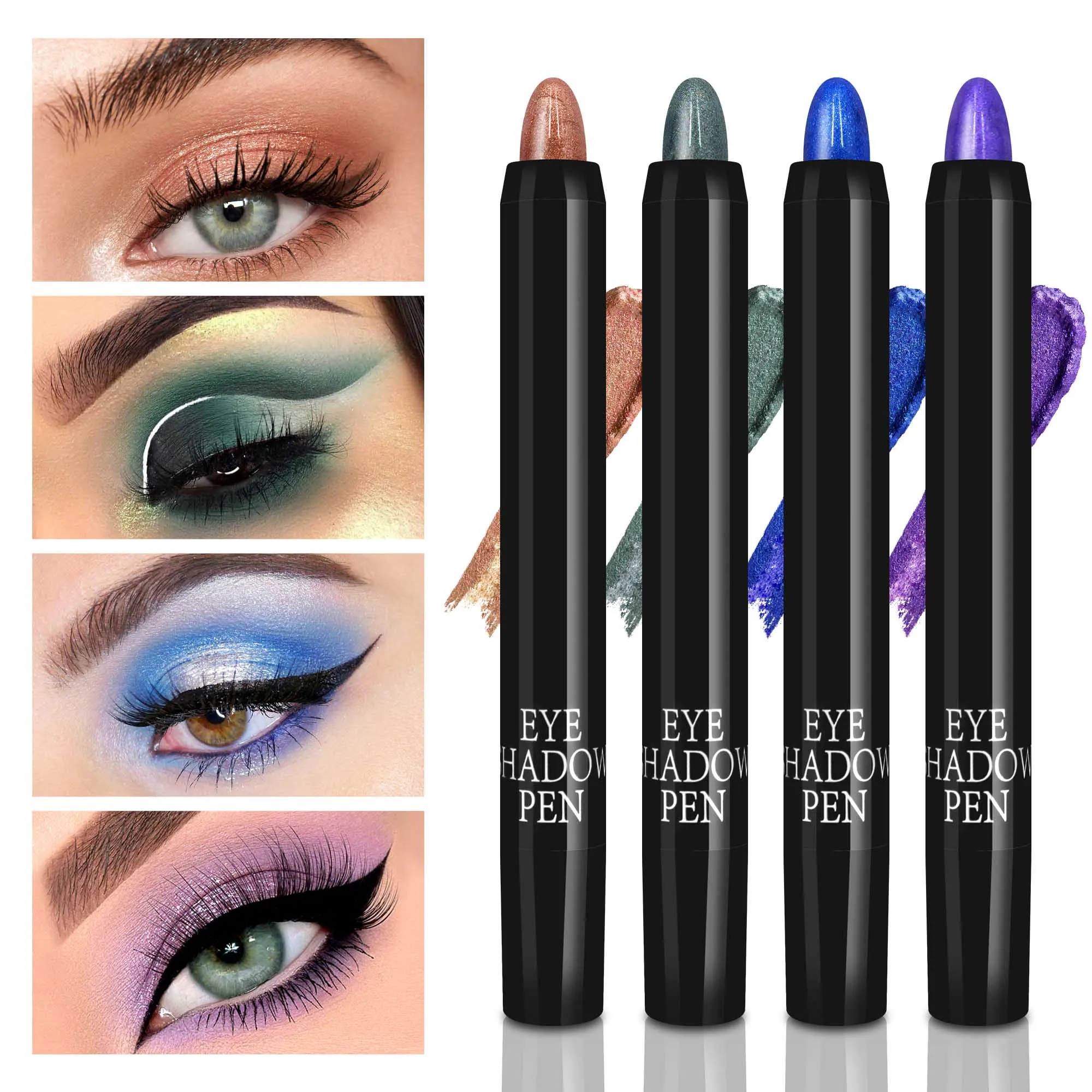 

Pinkiou Glitter Eyeshadow Stick Rotary Glowing Eye Shadow Pencil Waterproof Anti-sweat Lasting Smudgeproof Eyeshadow 4 Colors