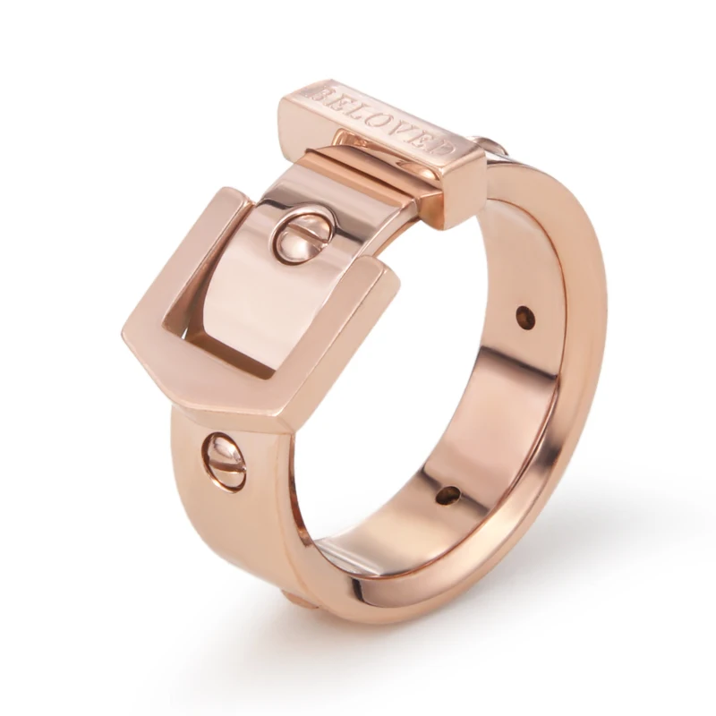 Punk Nail Belt Buckle Ring For Women Men Stainless Steel Rose Gold Color Rings Love Screw Luxury Jewelry Weeding Gift