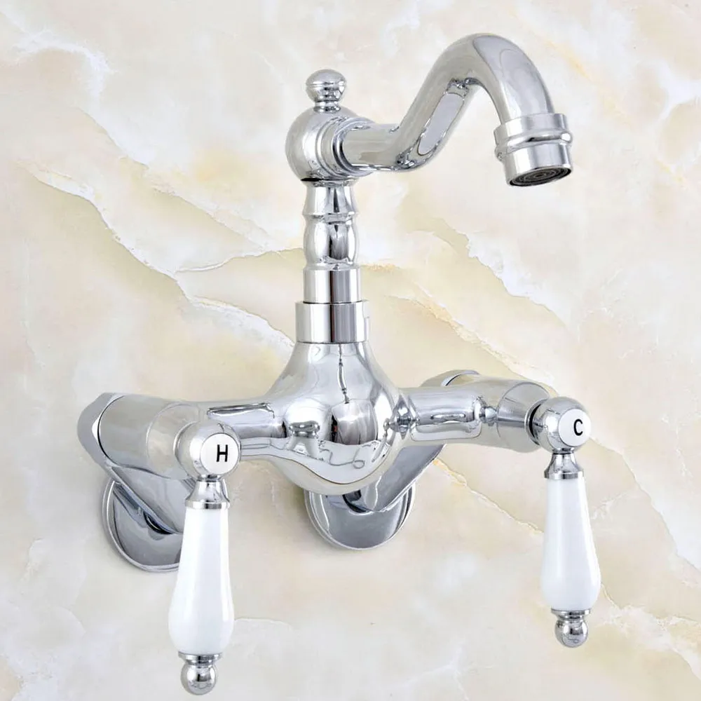 

360 Swivel Chrome Bathroom Basin Sink Mix Tap Bathtub Dual Handles Wall Mounted Kitchen Basin Sink Mixer Faucet 3-3/8" Nqg204