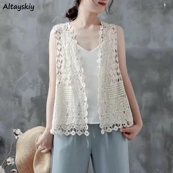 Vests Women Summer Solid Vintage Ulzzang Hollow Out Classic Cropped Knit Vest Retro Open Stitch Korean Style Artistic Trendy New