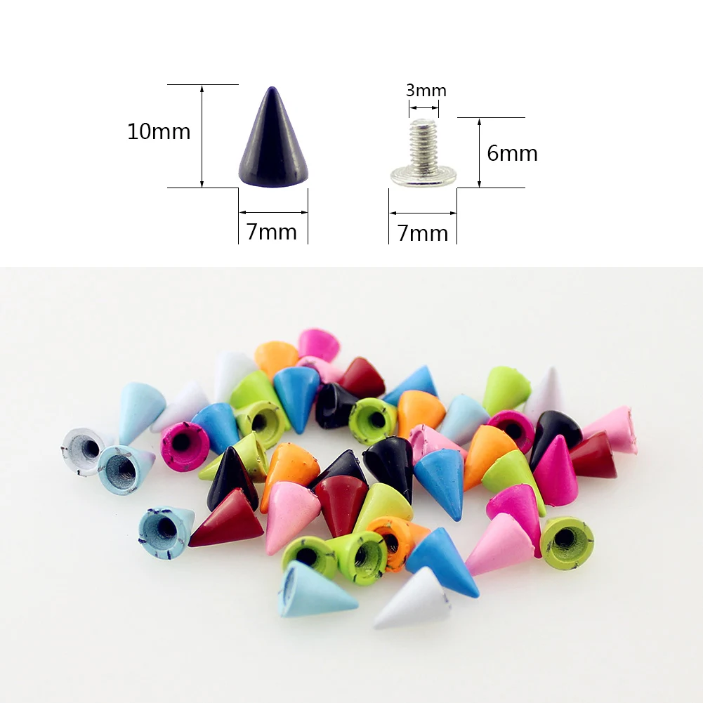 200pcs 7*10mm Colorful Painted Cone Studs And Spikes For Clothes DIY Garment Rivets For Leather Handcraft Remachadora