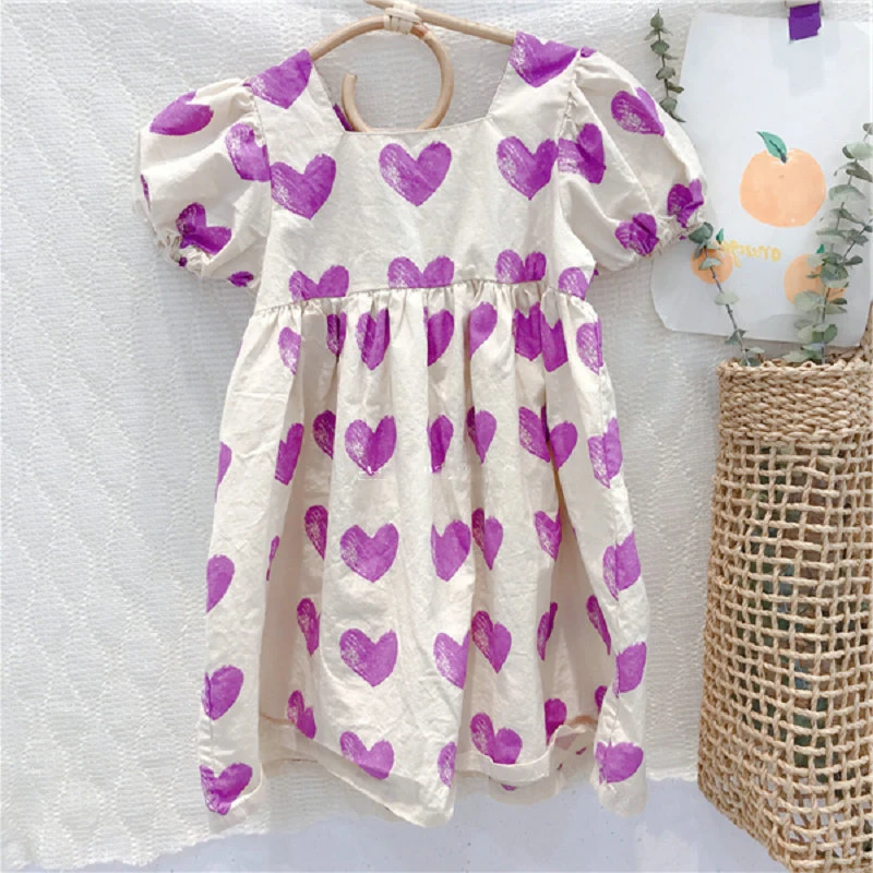 Girls Dress U-Neck Love Princess Dress 2024 Summer New Baby Kids Children\'S Clothing