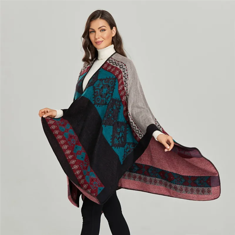 2021 Luxury Brand Winter Warm Plaid Ponchos And Capes For Women Oversized Shawls Wraps Ladies Pashmina Female Bufanda Mujer