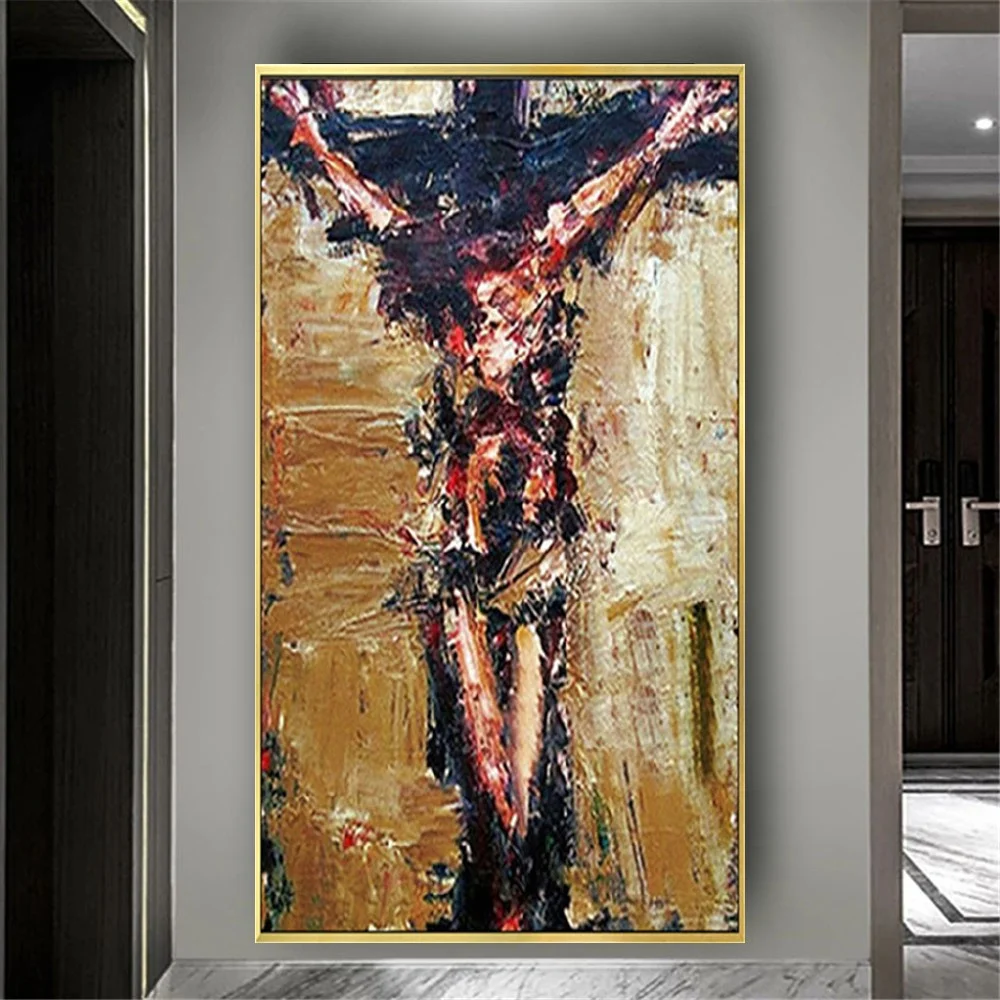 

Nordic Religious Picture 100% Hand-painted Oil Painting Abstract Crucifixion Canvas Paintings Hallelujah Wall Art For Home Decor