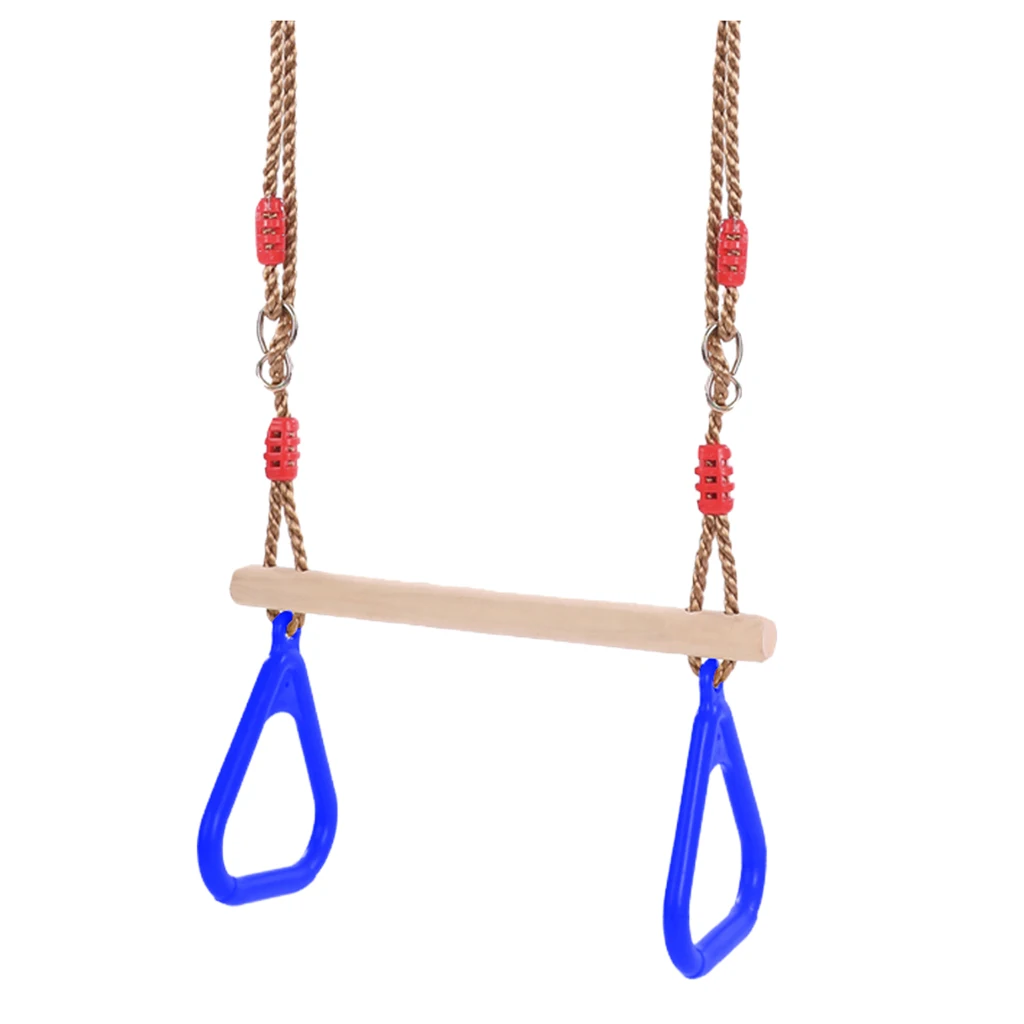 Children Wooden Trapeze Swing With Rings For Indoor Outdoor Fun