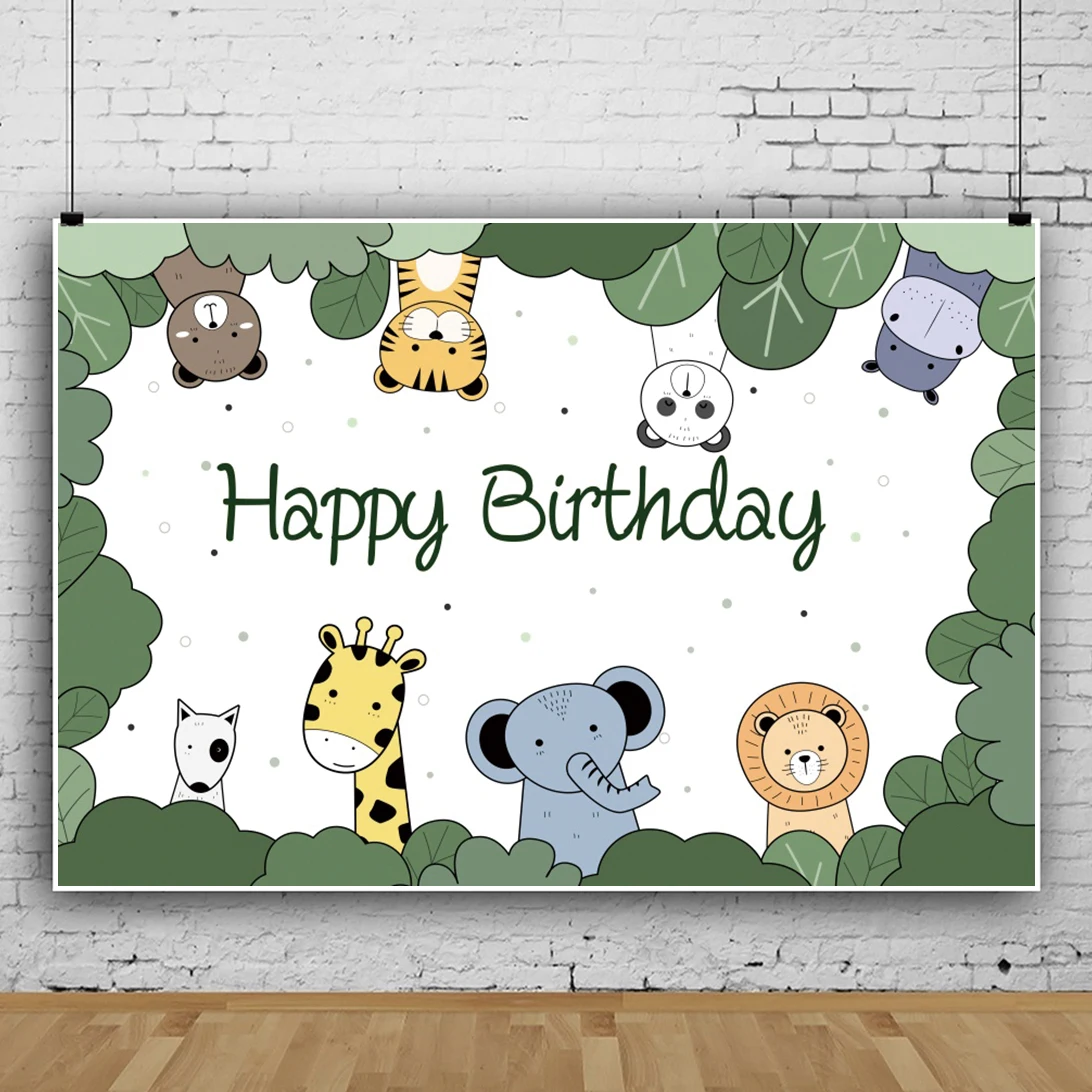 Laeacco الكرتون الحيوانات صور خلفية الغابة سفاري الطفل عيد ميلاد سعيد الأسرة حفلة التصوير خلفية مخصصة راية