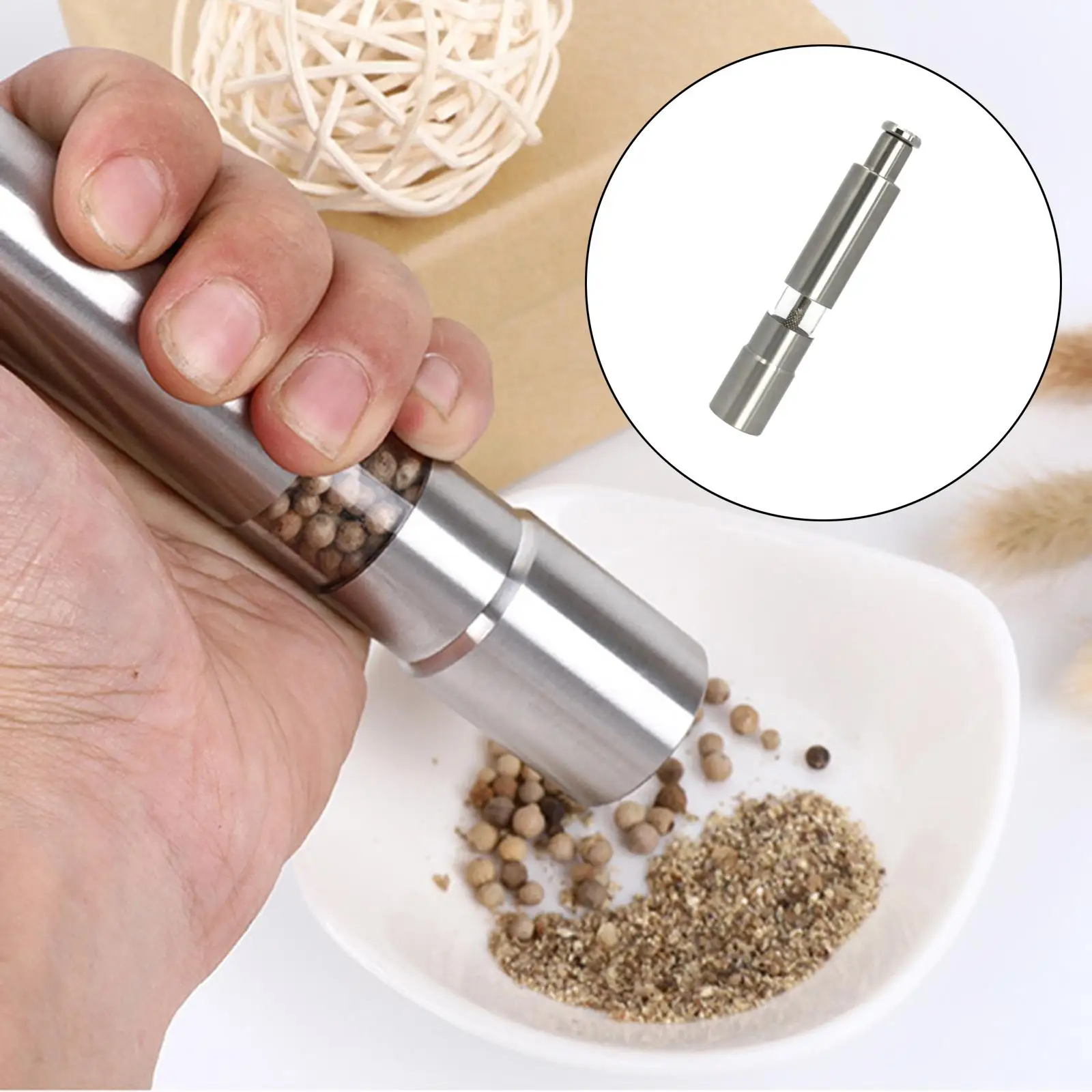 Manual Push Salt or Pepper Grinder Stainless Steel Push Button Durable Silver Sauce Grinder Mill for Kitchen Tool Accessories