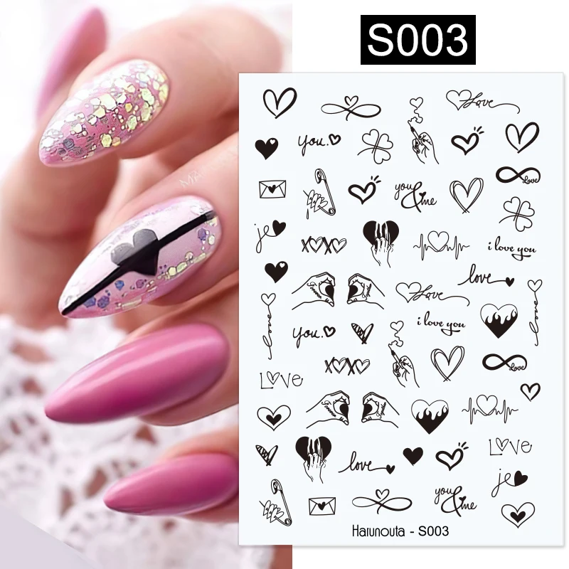 Harunouta Blooming Ink Marble 3D Nail Sticker Decals Leaves Heart Transfer Nail Sliders Abstract Geometric Line Nail Water Decal