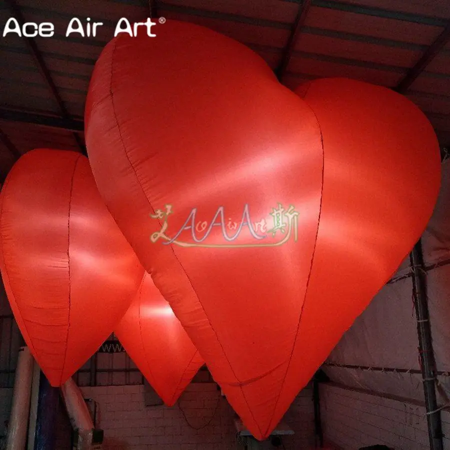 Customized Soft material big heart model inflatable red heart with colorful led lights for party and club/event decoration