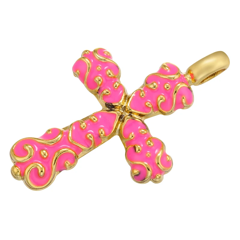 ZHUKOU gold color NEW Cross Enamel Pendant Drop Oil Pendant for Women DIY Handmade Necklace Jewelry Accessories Wholesale VD1048
