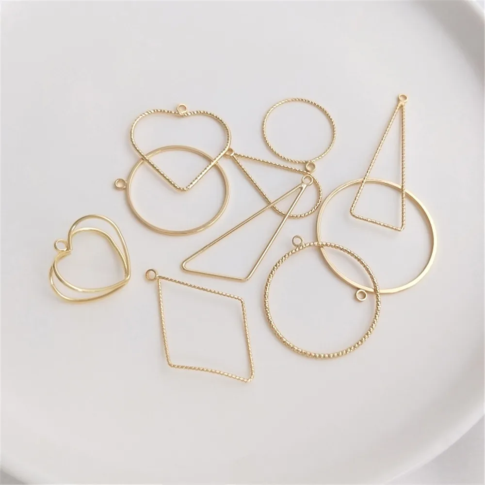 14K Gold Color With hanging geometric frame pendant round water drop triangle heart shape DIY hand earrings pendant accessories