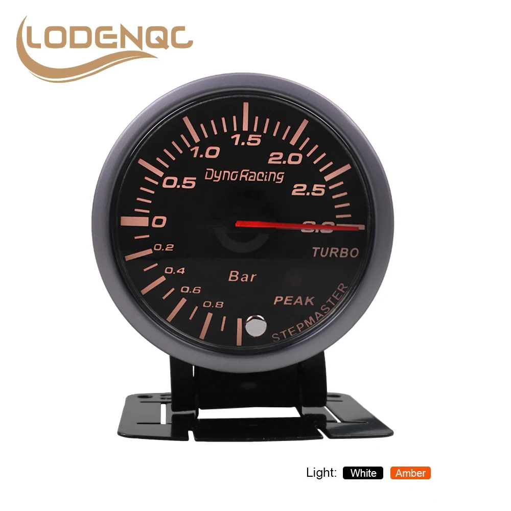 Car Meter 2.5 Inch 60mm Car Gauge Car Turbo Boost Gauge 3 BAR White&Amber Dual Led Display With Peak Warning