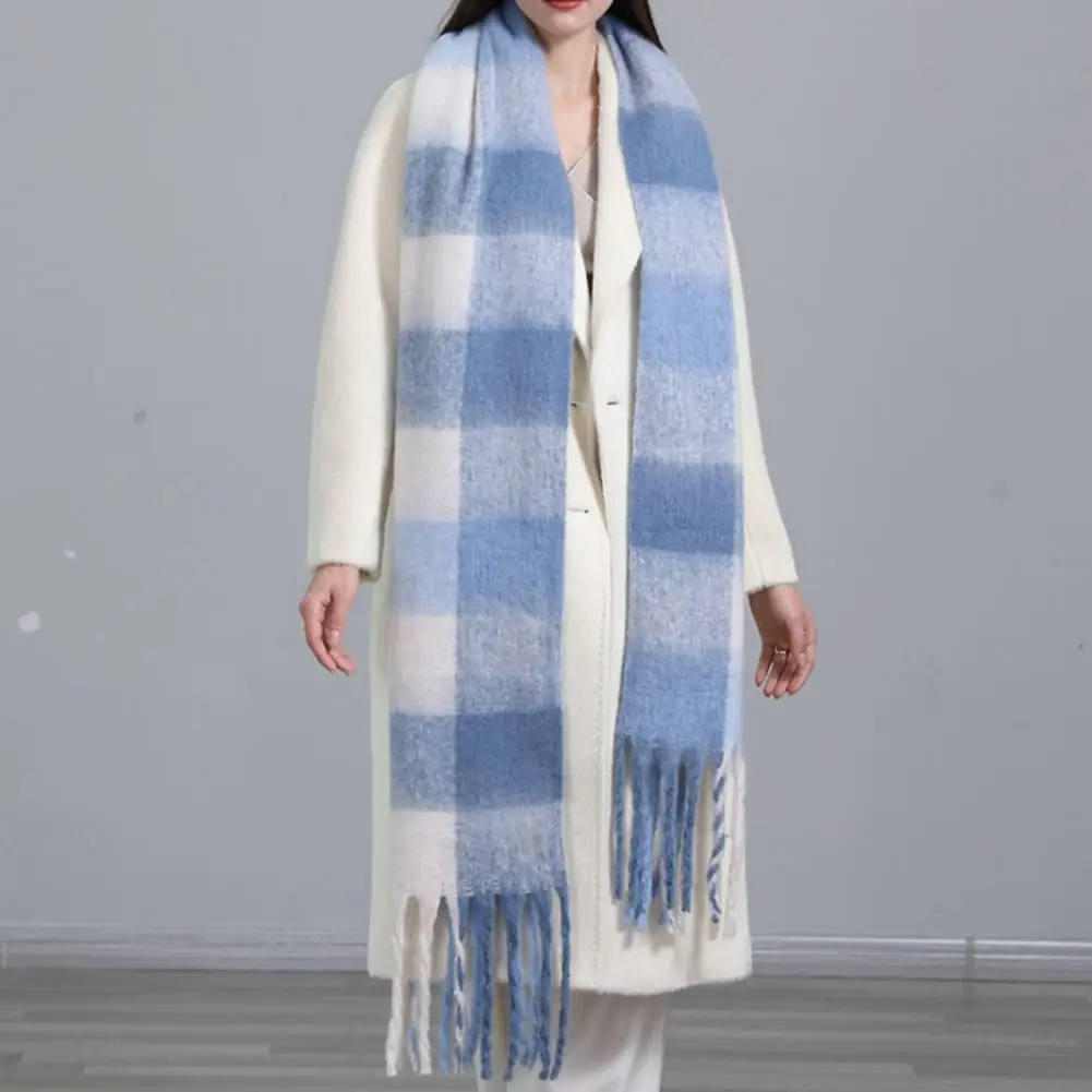 Plaid Scarf Wind-proof Accessory Breathable Classic Oversized Shawl Cape   Women Plaid Scarf  for Ski